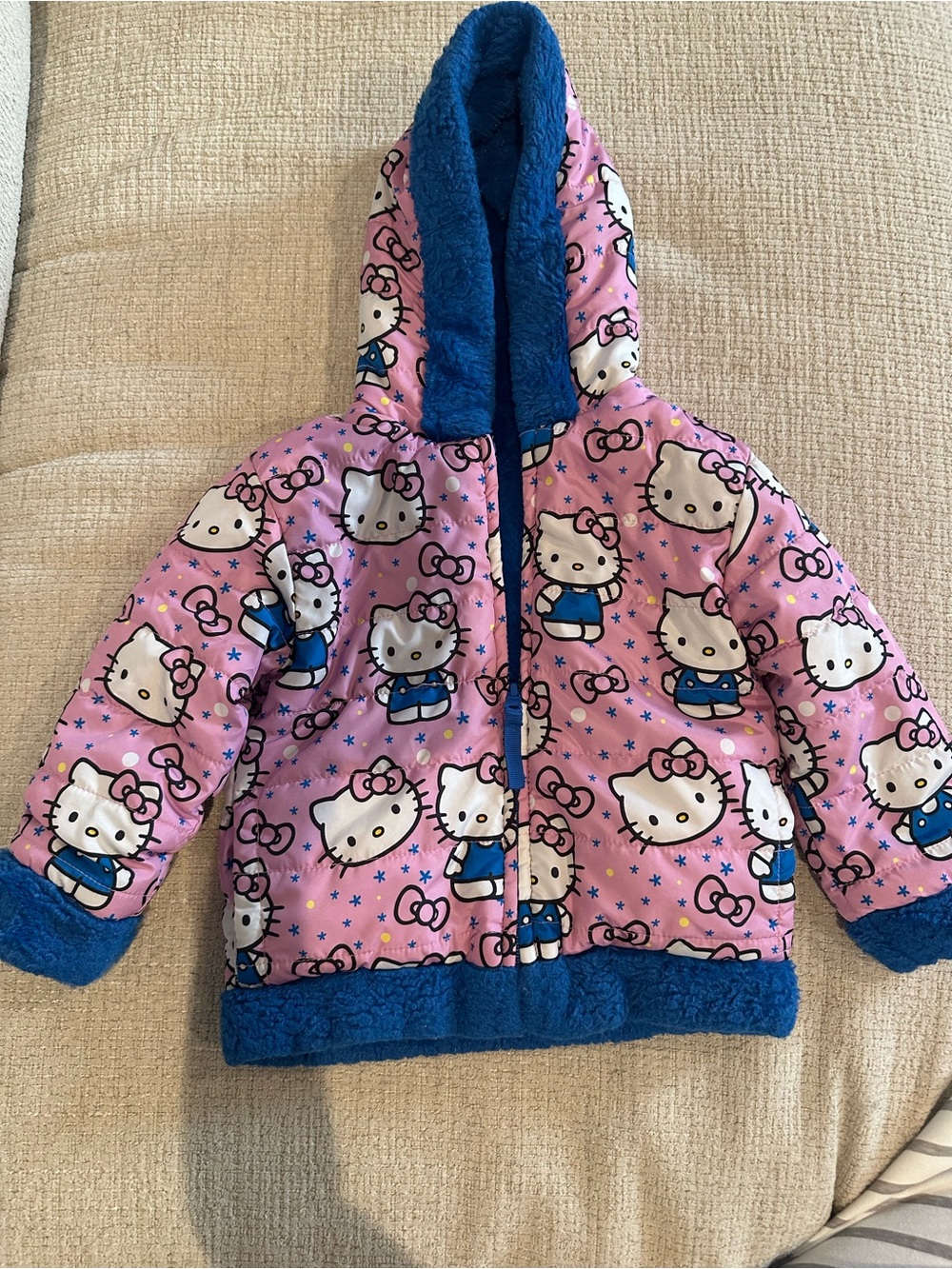 Hello Kitty Pink Reversible Hooded Puffer Jacket, 2T